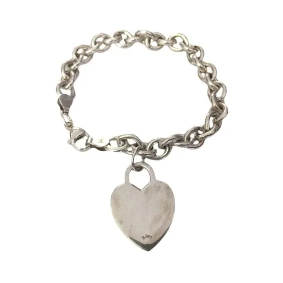 Designer 925 sterling silver cable chain bracelet large Heart charm 7''L signed - Picture 13 of 13
